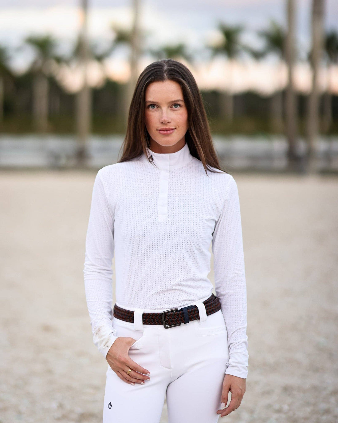 White | Lia Show Shirt, show shirt on model outdoors