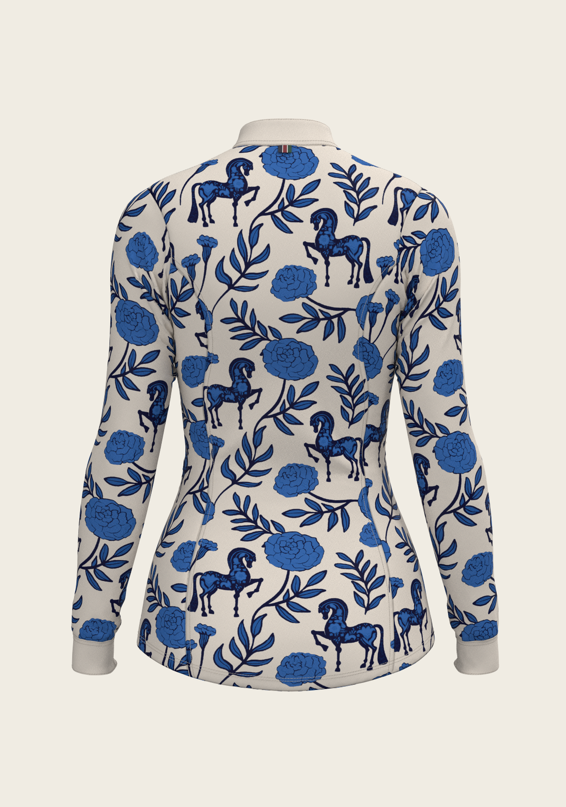 Blue | Peony in Quarter Zip Sun Shirt, quarter-zip sun shirt with peony print, back view