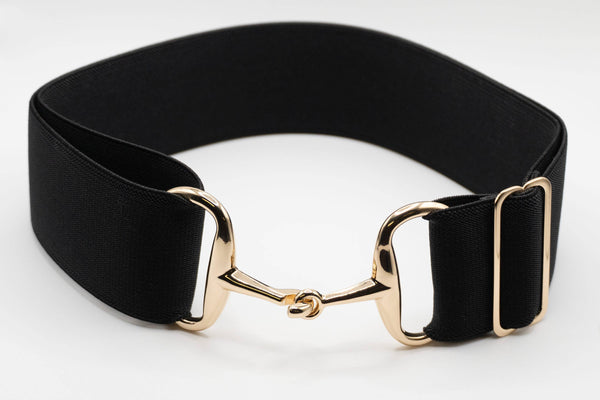 Black - 2" Gold Snaffle Equestrian Elastic Belt
