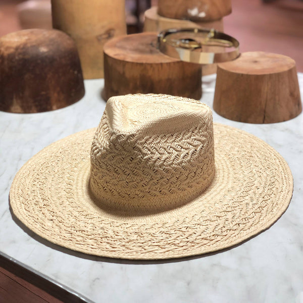 Beige | Rope Rocker Limited Edition Panama Hat – Elegancia, handwoven straw panama hat on a marble surface