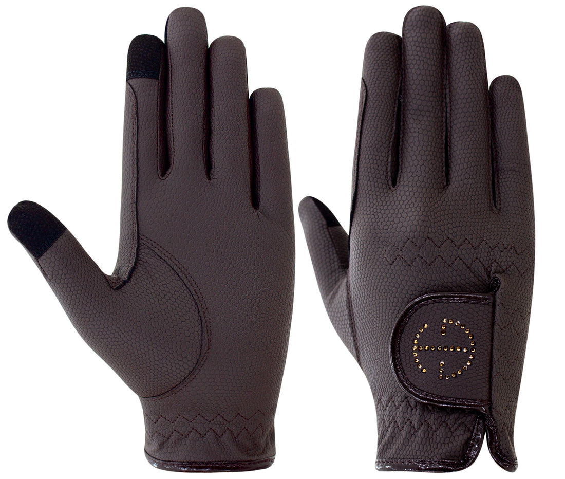 Brown | Crystal Logo Riding Gloves