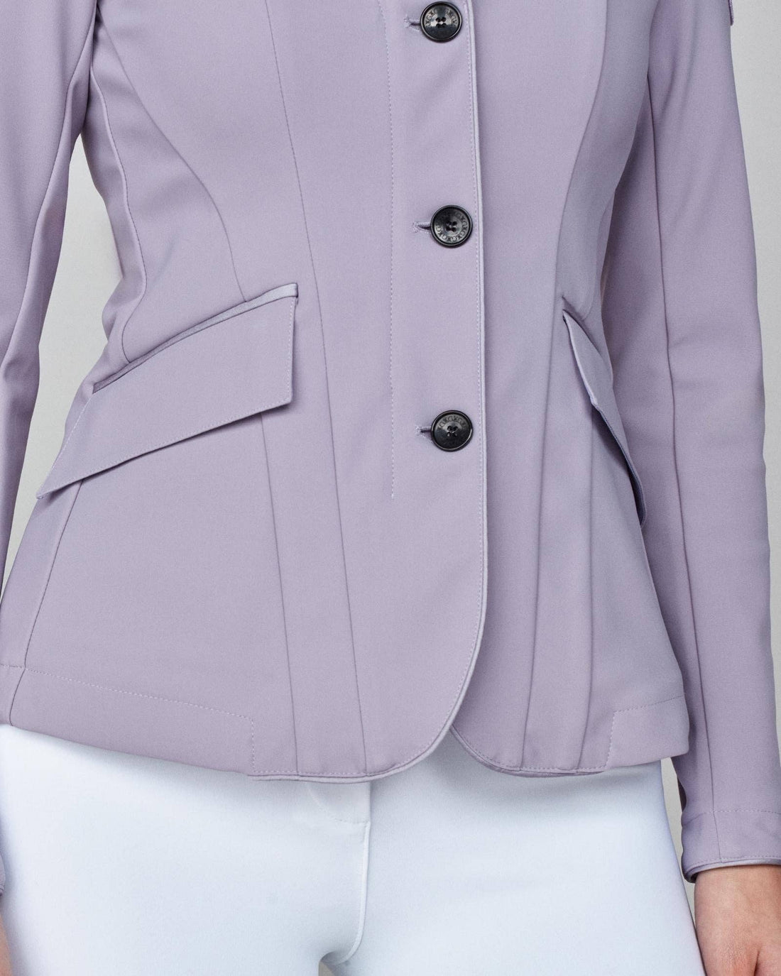 Lavender | Performance Show Jacket, close-up of the buttons and pocket flap