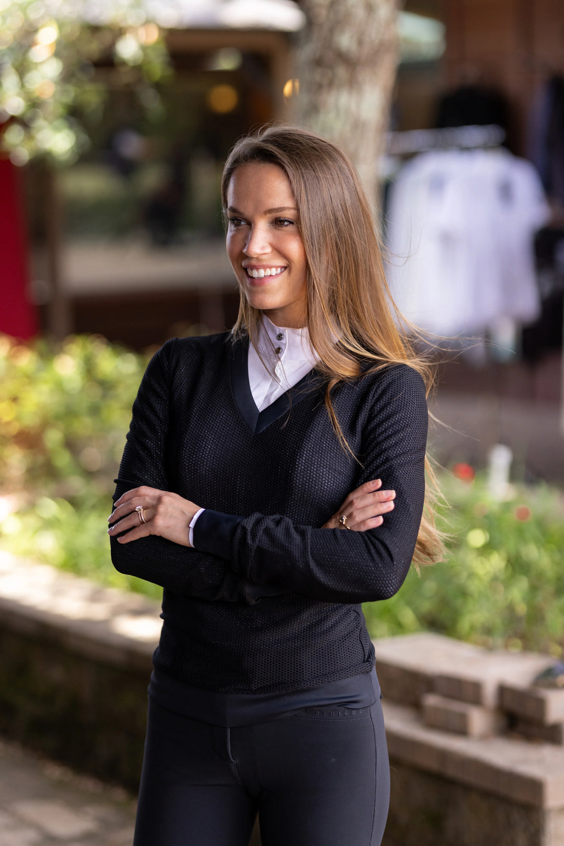 Black | AirForme V-Neck Sweaterlet – Coeurmandie, v-neck sweaterlet on model with arms folded