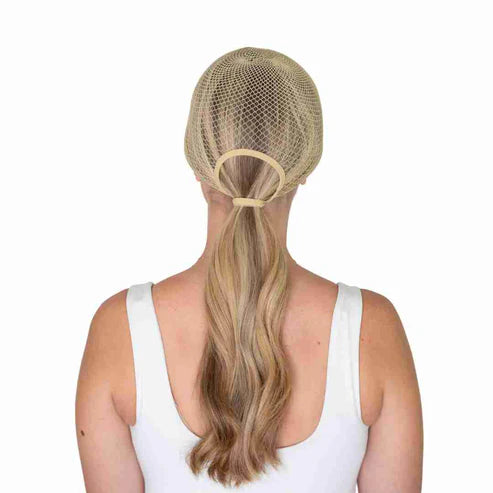 Platinum Blonde | Hairnet (pack of 2), hairnet over a pale blonde ponytail, back view