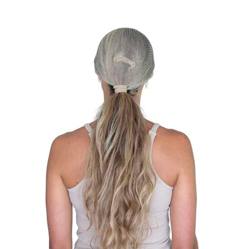 Platinum Blonde | Hairnet (pack of 2), hairnet over a pale blonde ponytail, back view