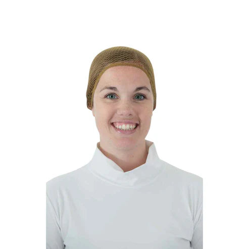 Warm Blonde | Hairnet (pack of 2), hairnet worn over warm blonde hair, front view