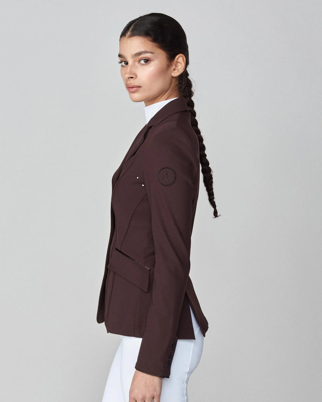 Dark Brown | Performance Show Jacket, performance show jacket, side view on model