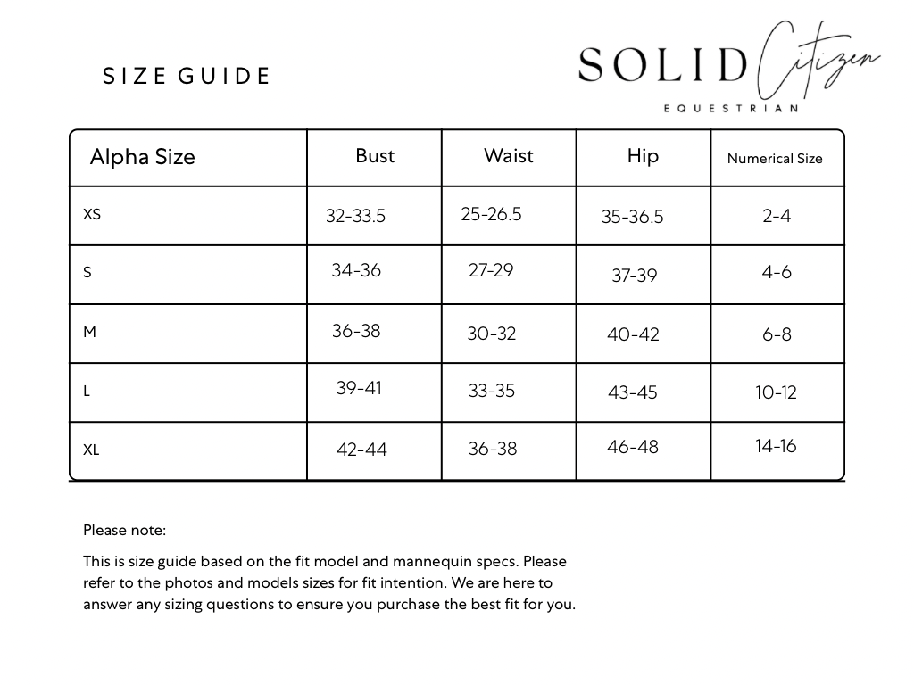 Solid Citizen Equestrian size chart