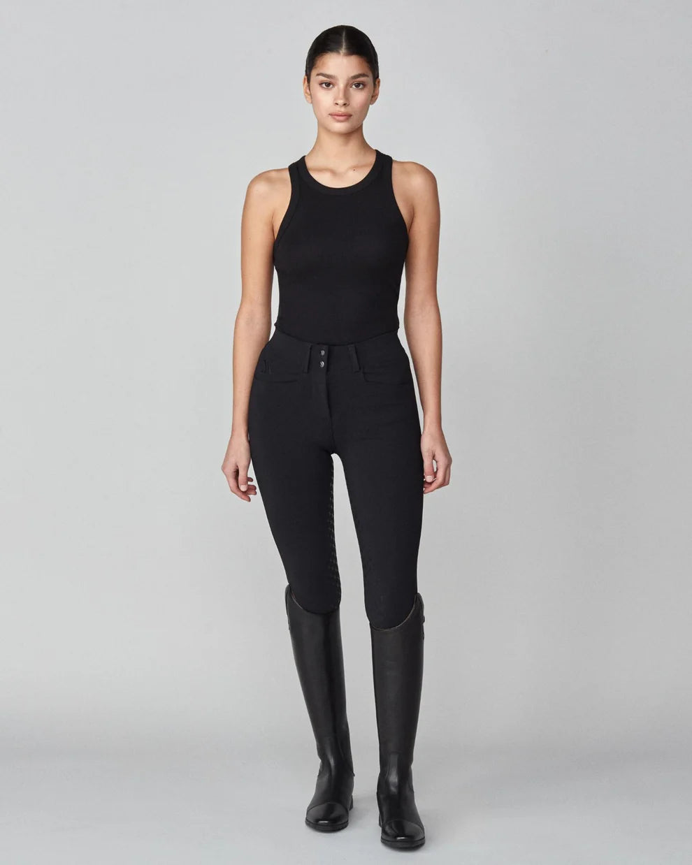 Black | Timeless Riding Breeches, riding breeches, full-length front view on model