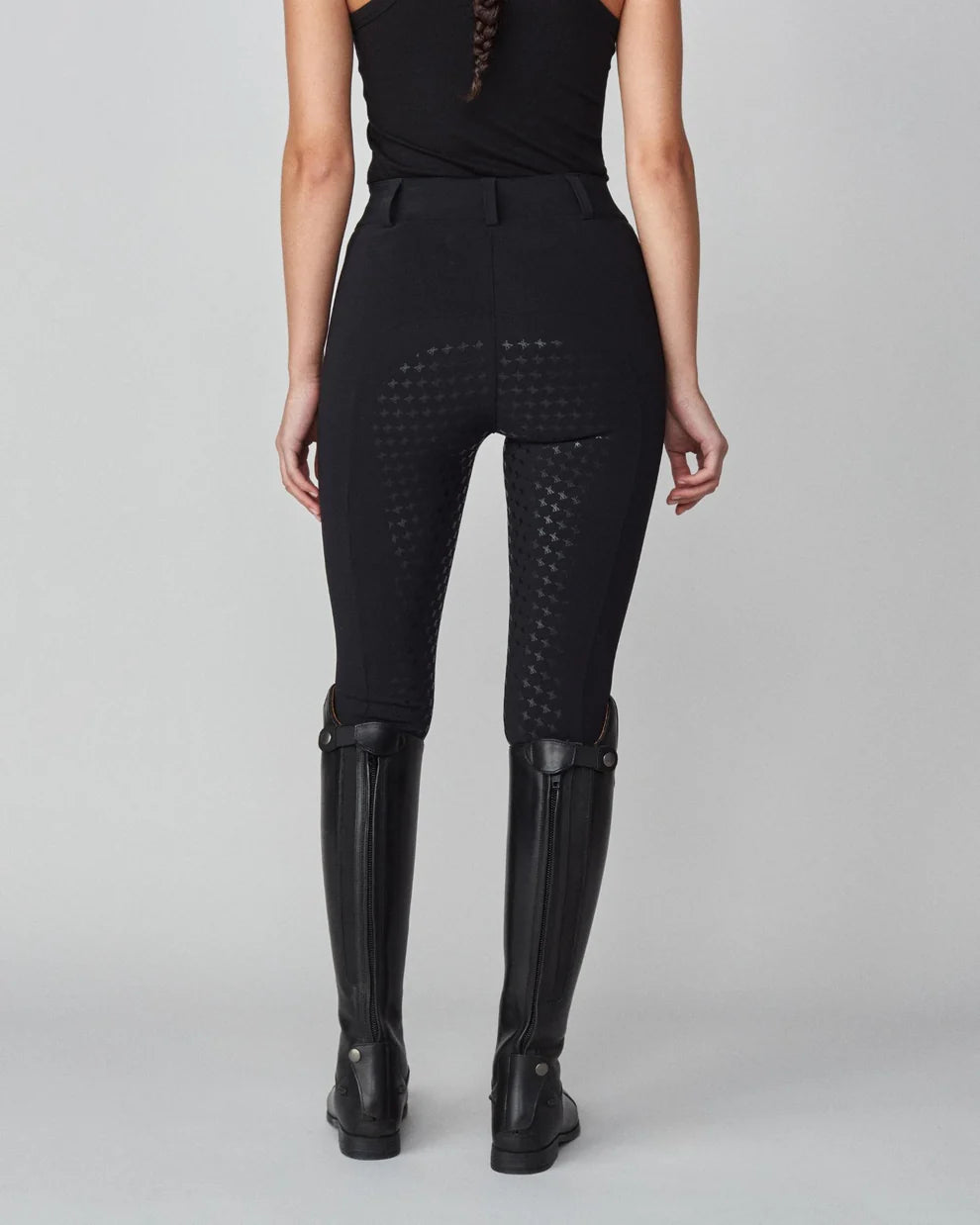 Black | Timeless Riding Breeches, riding breeches with grip seat, front view on model