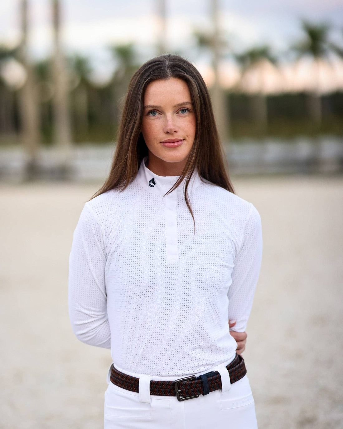 White | Lia Show Shirt, show shirt on model, front view