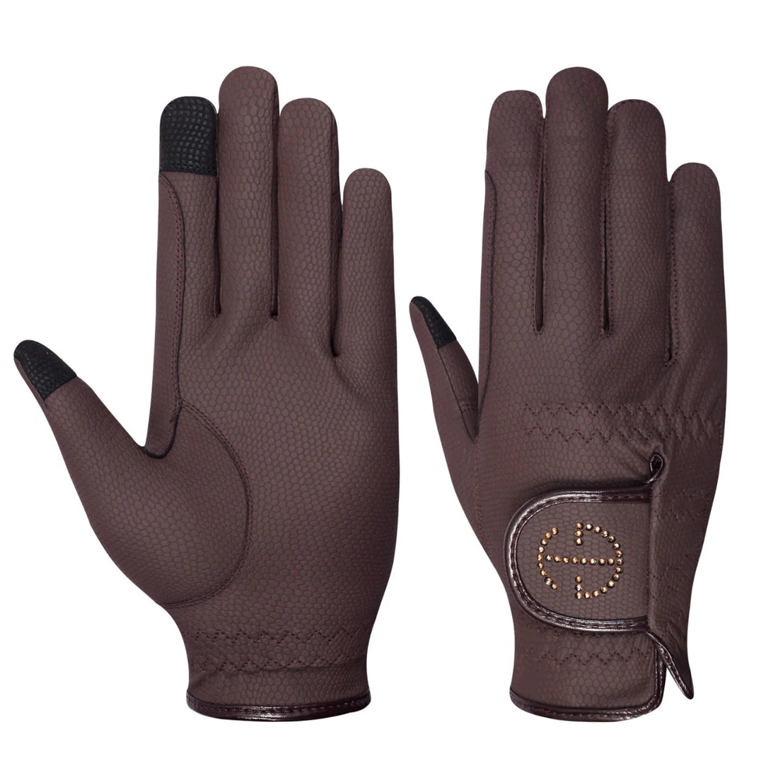 Brown | Halter Ego Riding Gloves, riding gloves, palm and back view