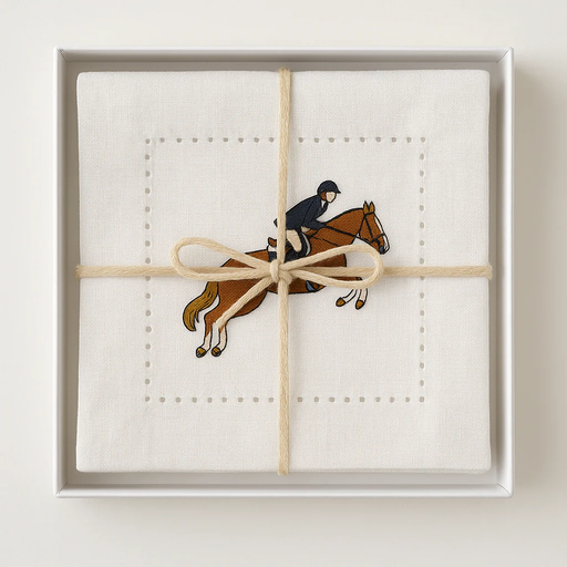 Equestrian Coaster Set HUNTER JUMPER COCKTAIL | Table Linen