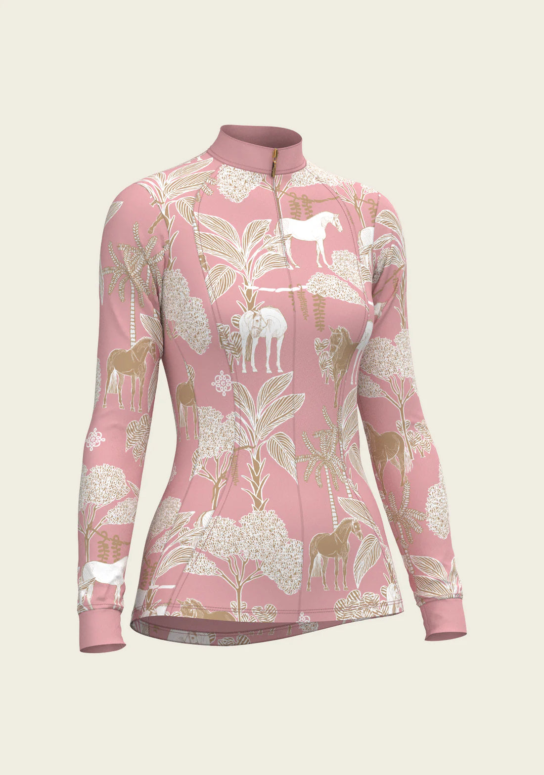 Espoir Island Horses on Rose Quarter Zip Sun Shirt