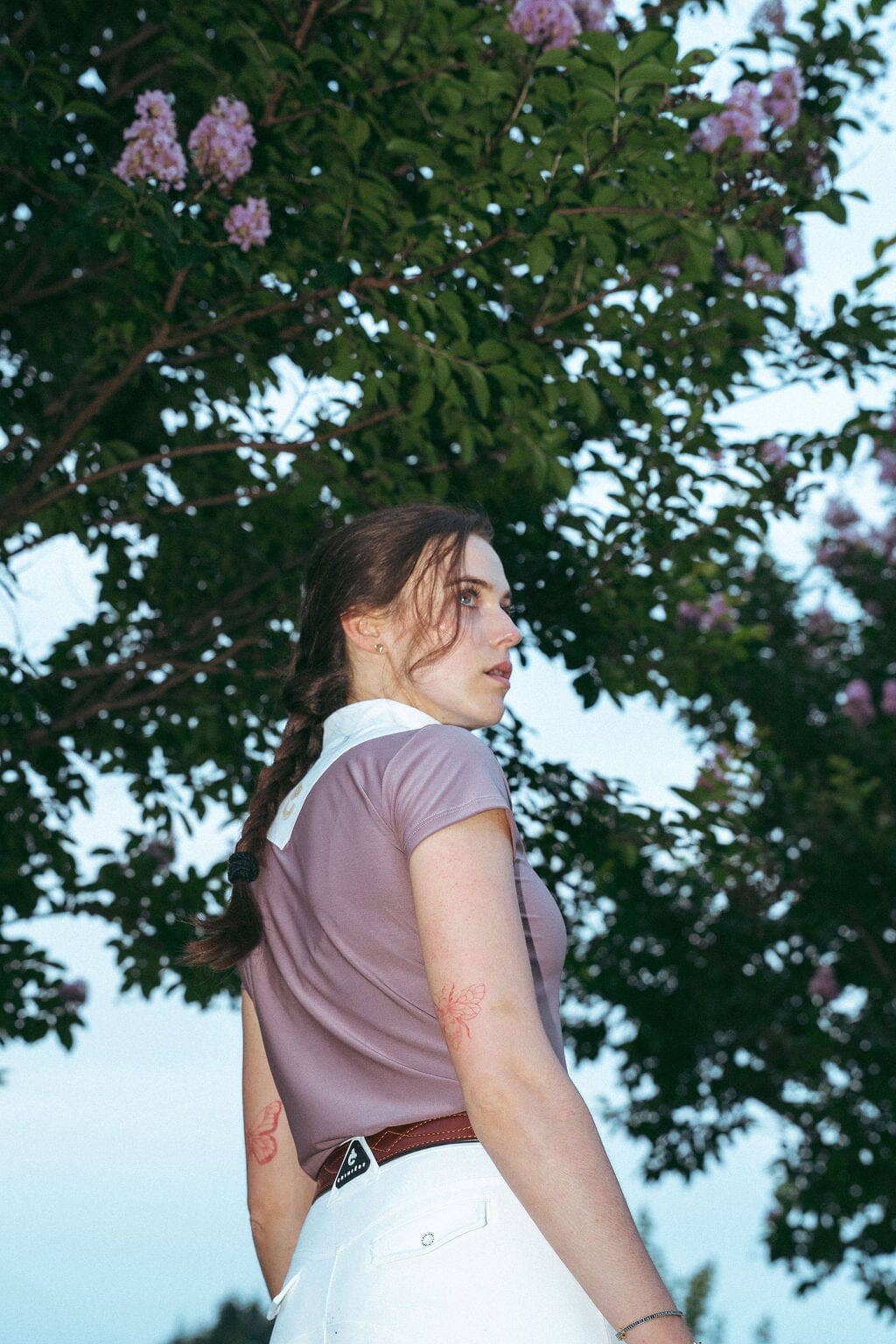 Plum | Margot Show Shirt, back view on model outdoors