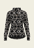 Black | Espoir Roped Bridles  Ladies Button Shirt, button shirt with roped bridle print, front view