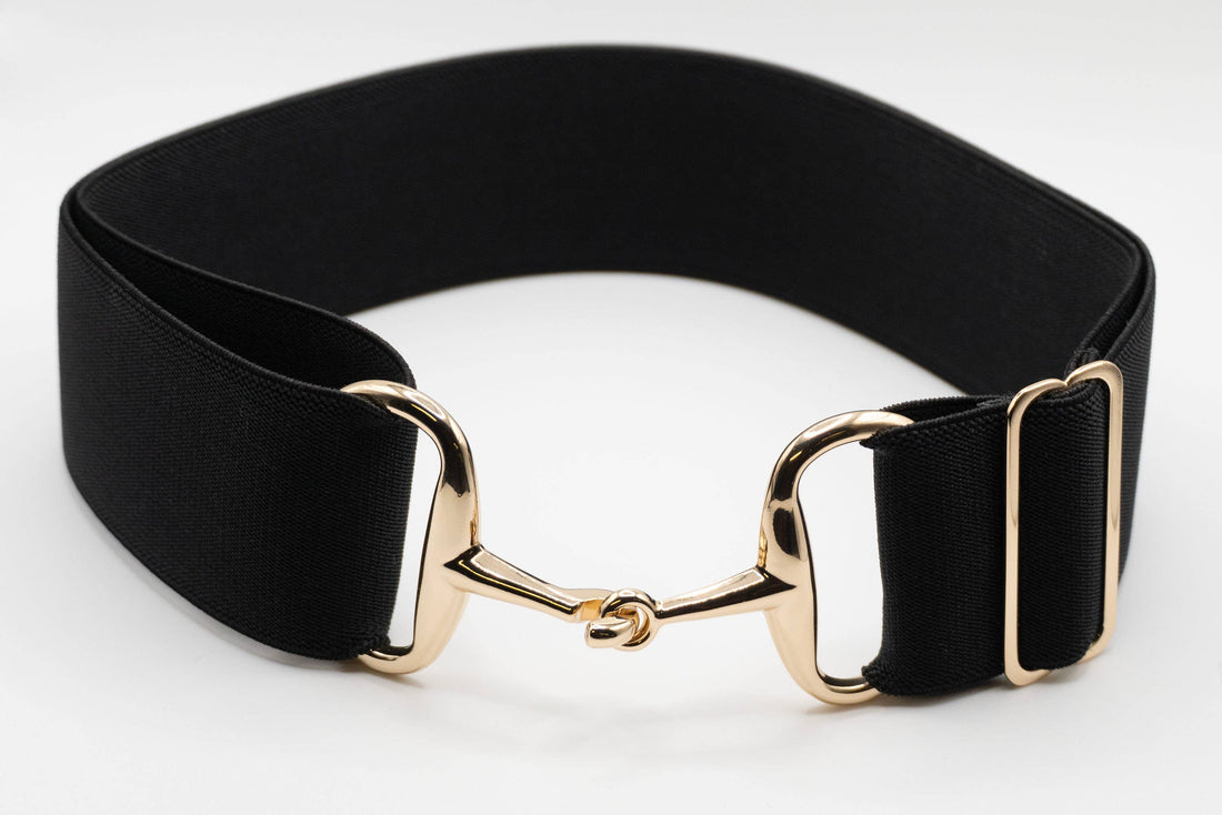Black - 2" Gold Snaffle Equestrian Elastic Belt