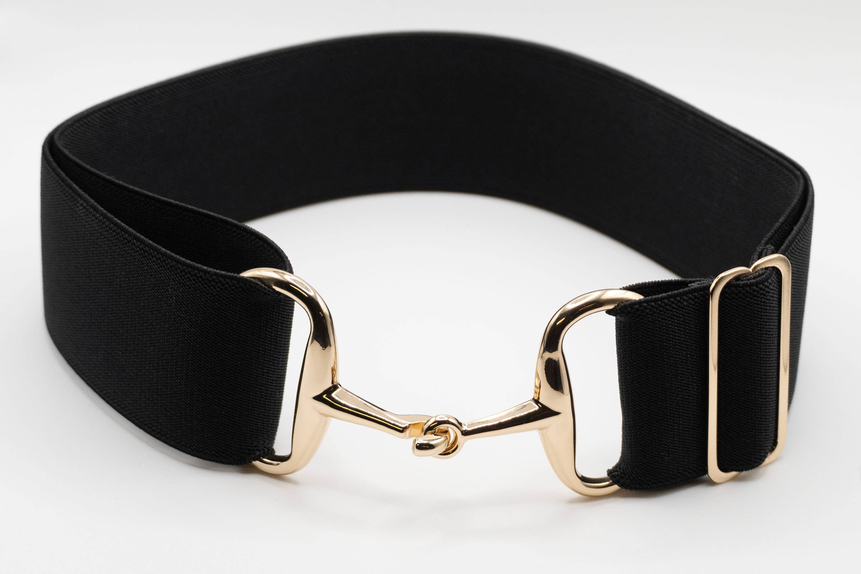 Black - 2" Gold Snaffle Equestrian Elastic Belt