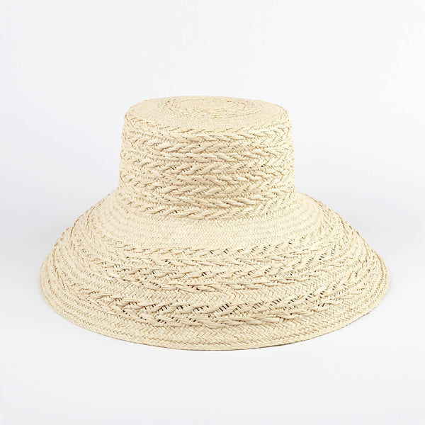 White | Rope Straw Bucket Hat – Elegancia Tropical Panama, straw bucket hat, front view