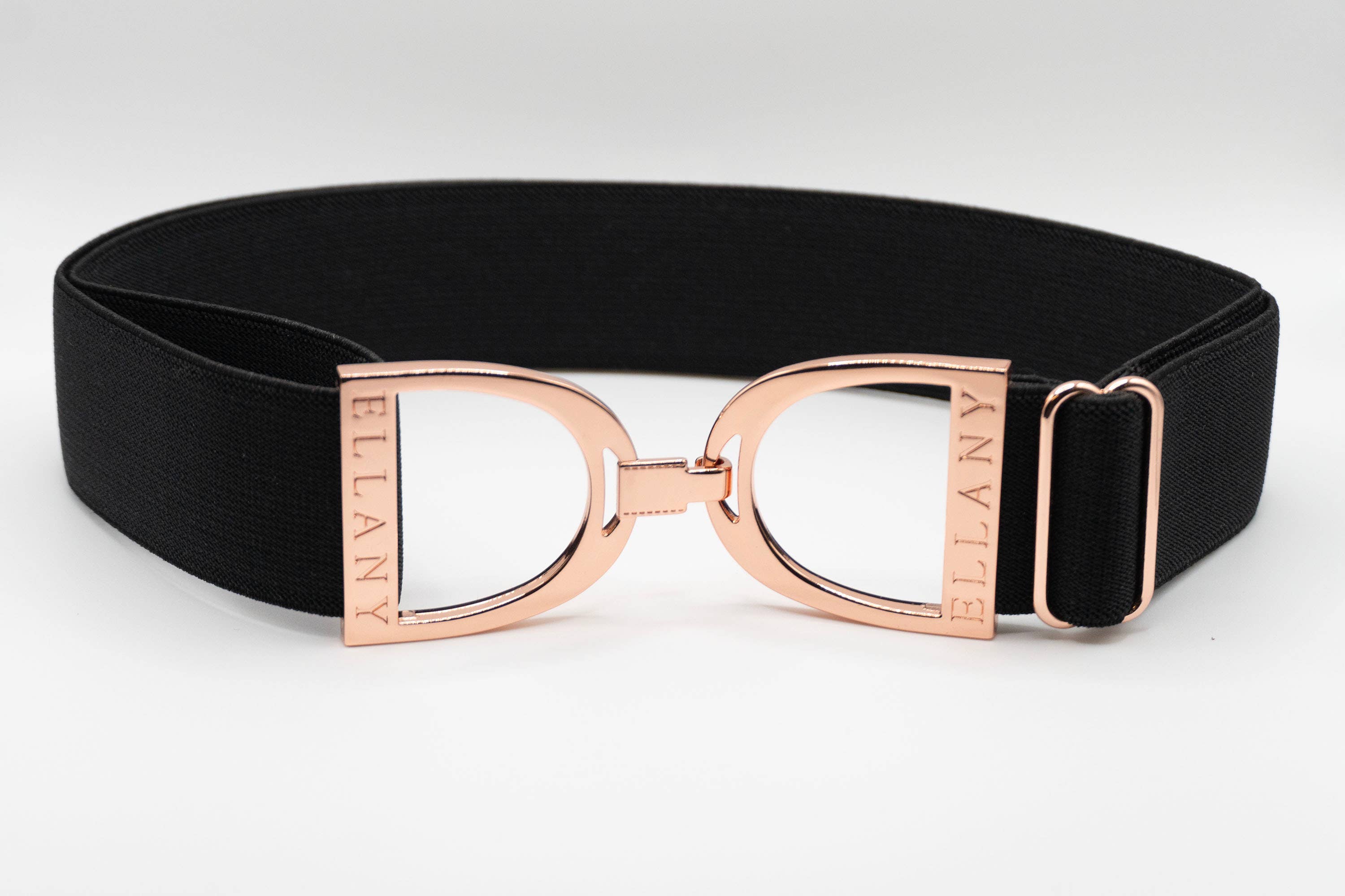 Black - 1.5" Rose Gold Stirrup Equestrian Elastic Belt