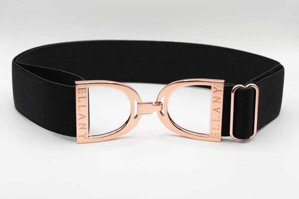 Black - 1.5" Rose Gold Stirrup Equestrian Elastic Belt