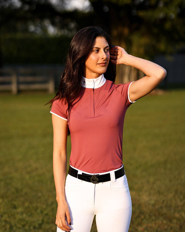 Cherry | Bella Short Sleeve Show Shirt, short-sleeve show shirt on model outdoors