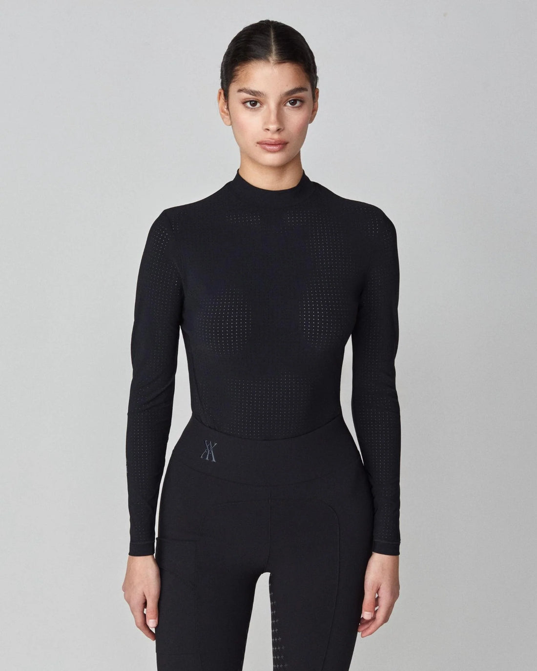 Black | AirTech Long Sleeve, full-length front view on model against grey