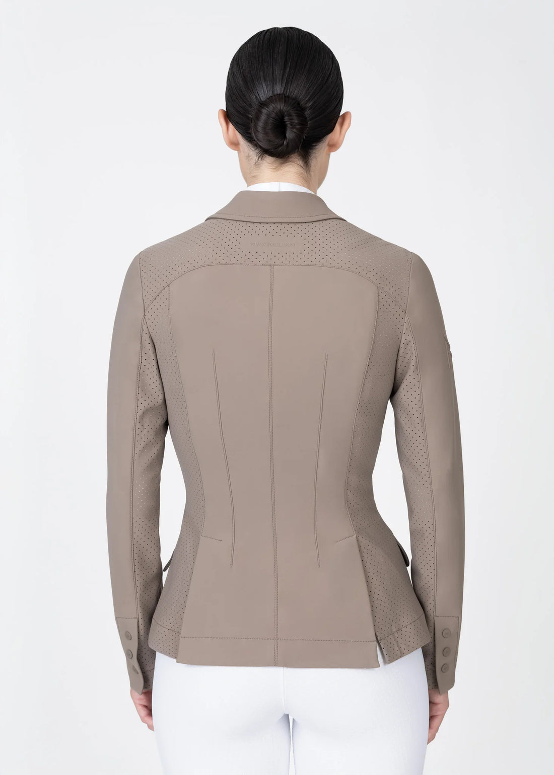 Taupe | Aura Show Jacket – MAXIMILIAN Equestrian, back view on model