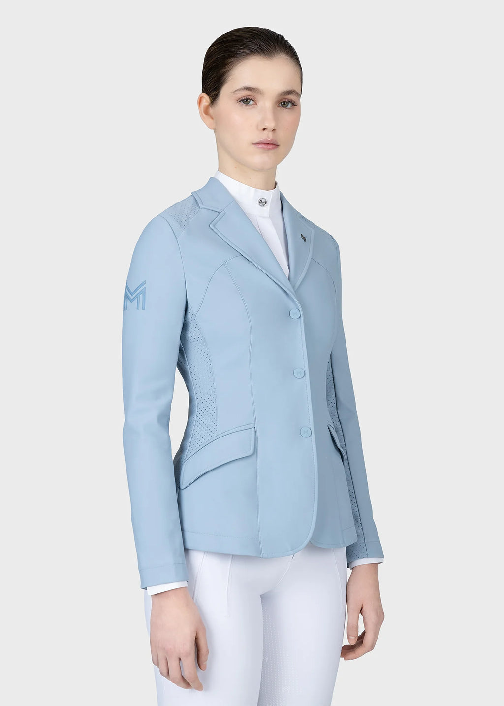 Aqua | Aura Show Jacket – MAXIMILIAN Equestrian, front view on model
