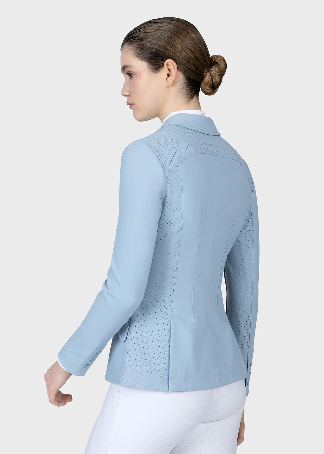 Aqua | Aura Show Jacket – MAXIMILIAN Equestrian, three-quarter front view on model