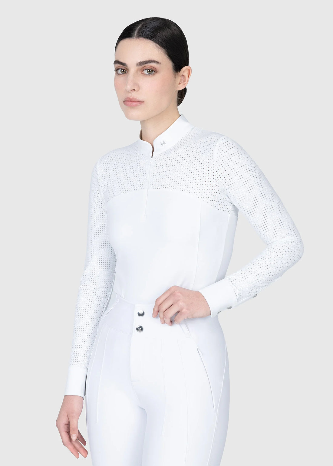 White | Grace Long Sleeve Show Shirt – MAXIMILIAN Equestrian