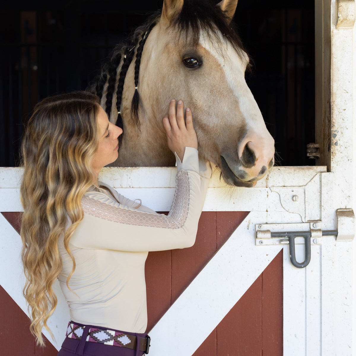Latte | Annabelle Long Sleeve Lace Riding Top