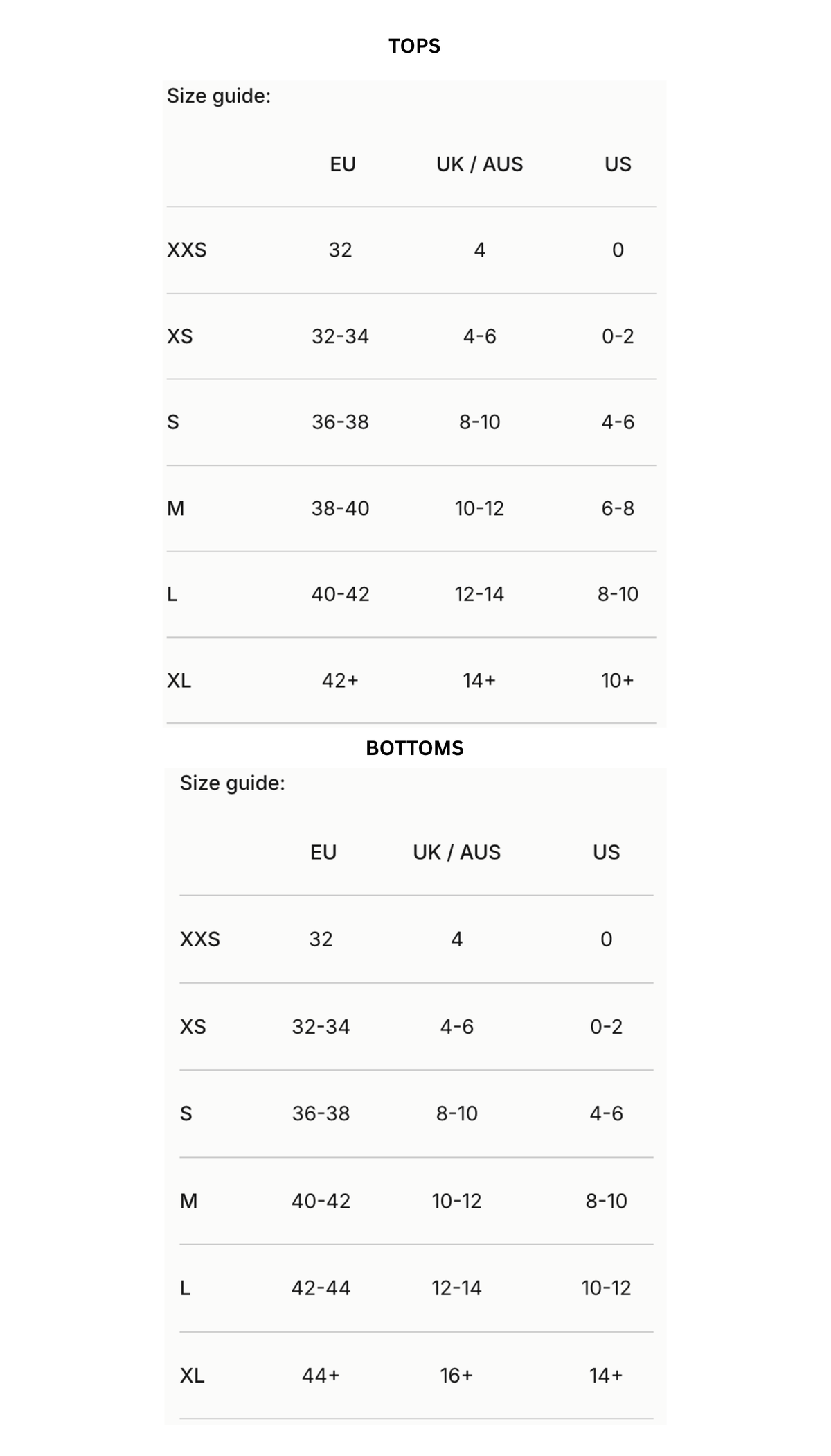 Size guide