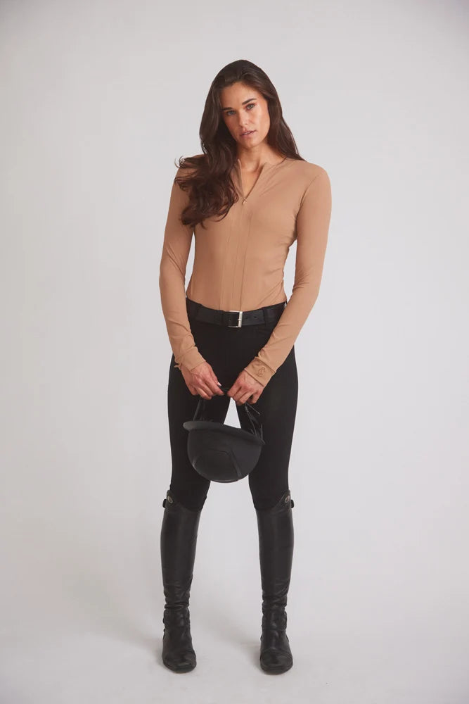 Carol Performance Crewneck Riding Top – Leather Rib – Solid Citizen Equestrian