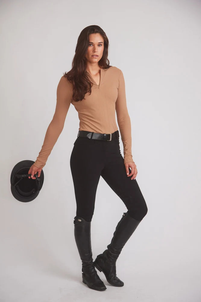 Carol Performance Crewneck Riding Top – Leather Rib – Solid Citizen Equestrian