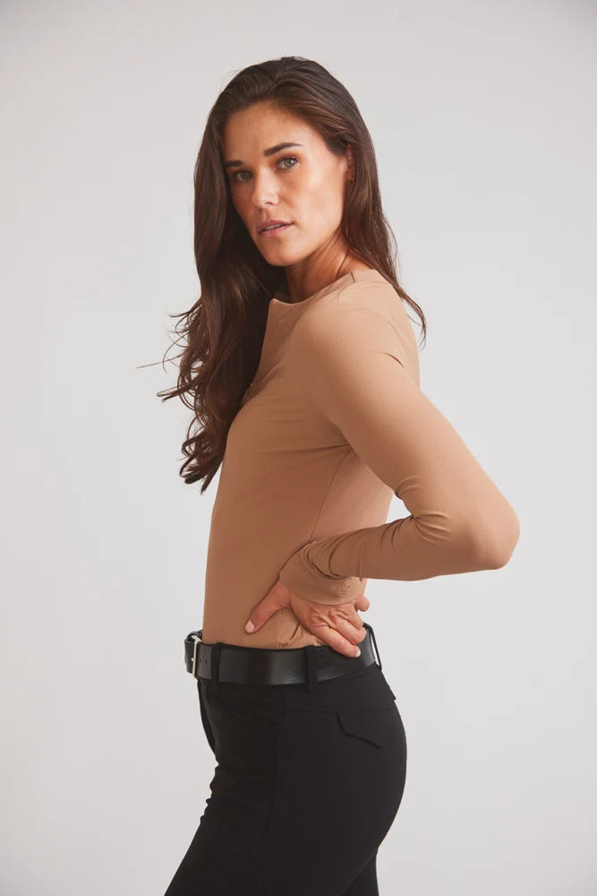 Carol Performance Crewneck Riding Top – Leather Rib – Solid Citizen Equestrian