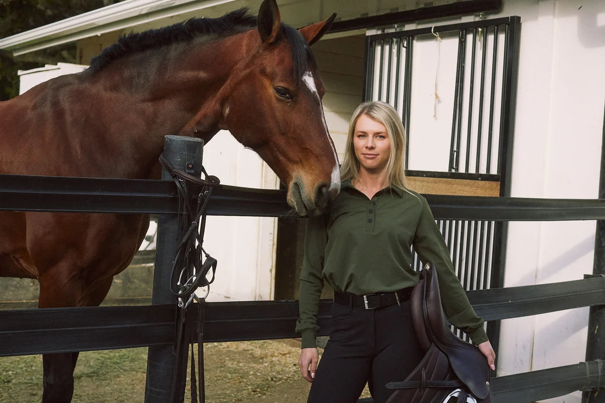 Kelly Technical Sport Pique Long Sleeve Polo – Olive – Solid Citizen Equestrian