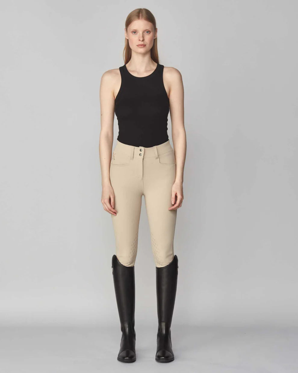 Tan | Timeless Riding Breeches, riding breeches, full-length front view on model