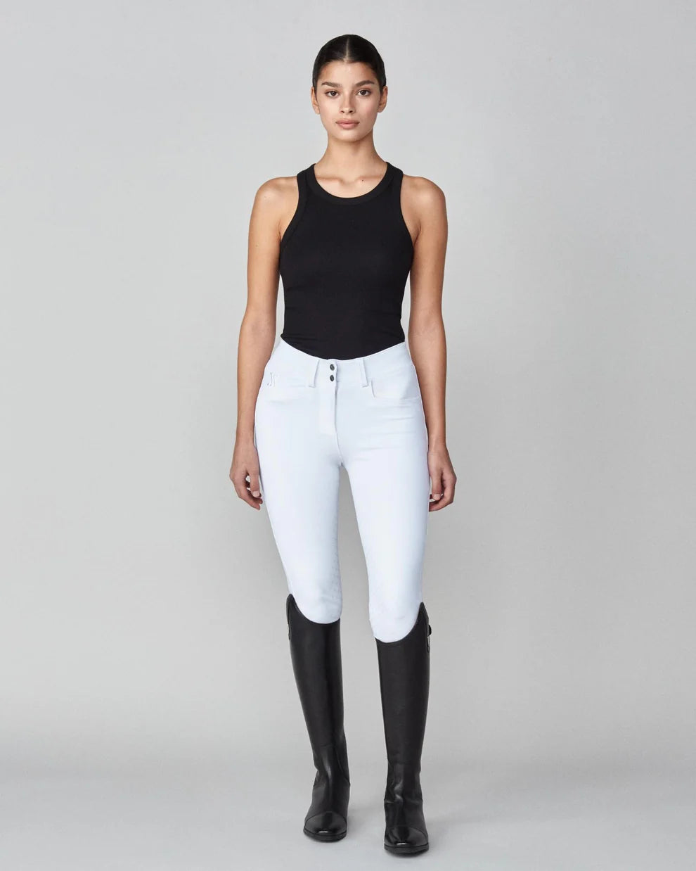 White | Timeless Riding Breeches, riding breeches, full-length front view on model