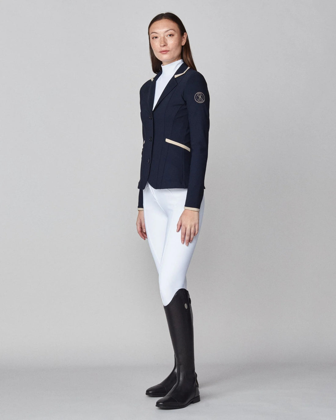 Midnight | Contrast Show Jacket, full-length side view on model