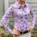 Long Sleeve Athletic Polo - Flying Insects in Light Pink