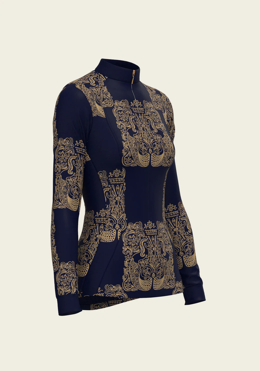Navy | Espoir Mermaid Horses in Navy and Gold Quarter Zip Sun Shirt