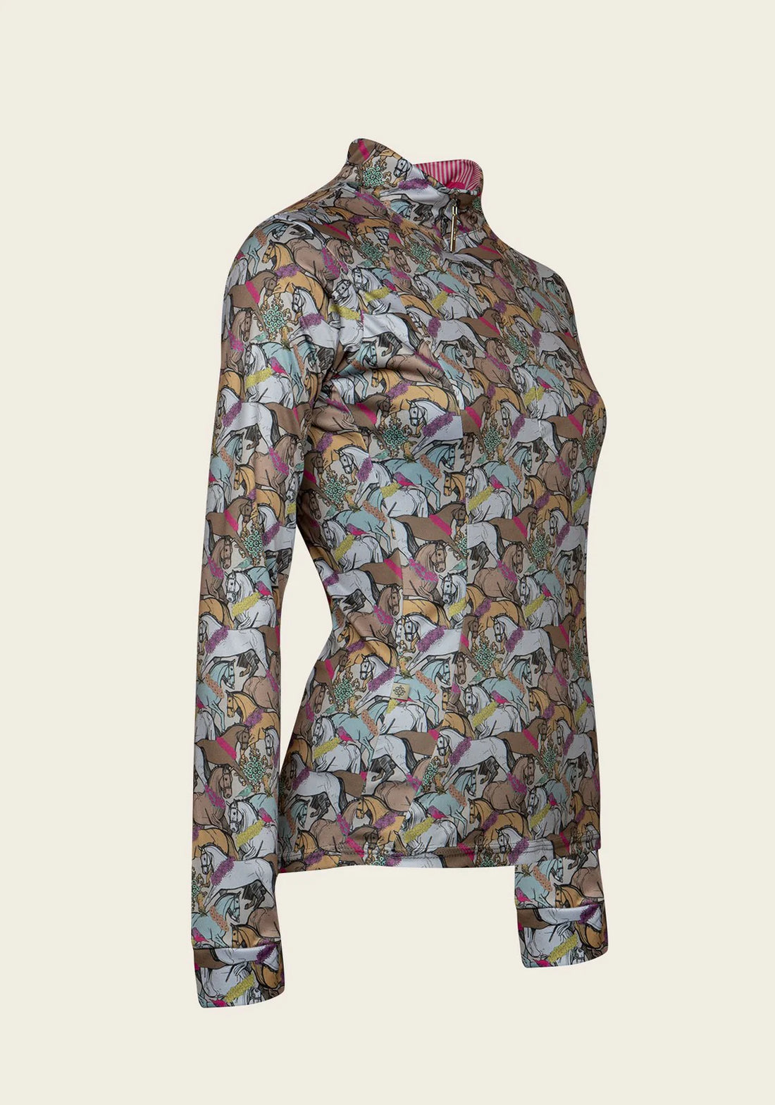 Espoir Flowered Horses Quarter Zip Sun Shirt