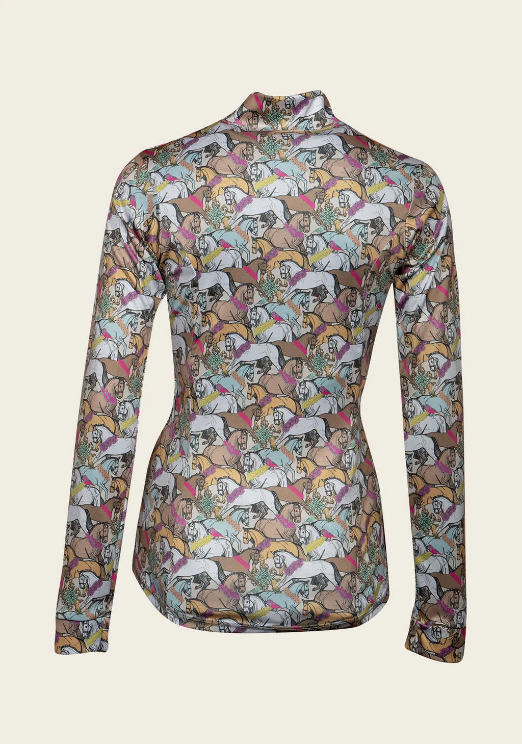 Espoir Flowered Horses Quarter Zip Sun Shirt