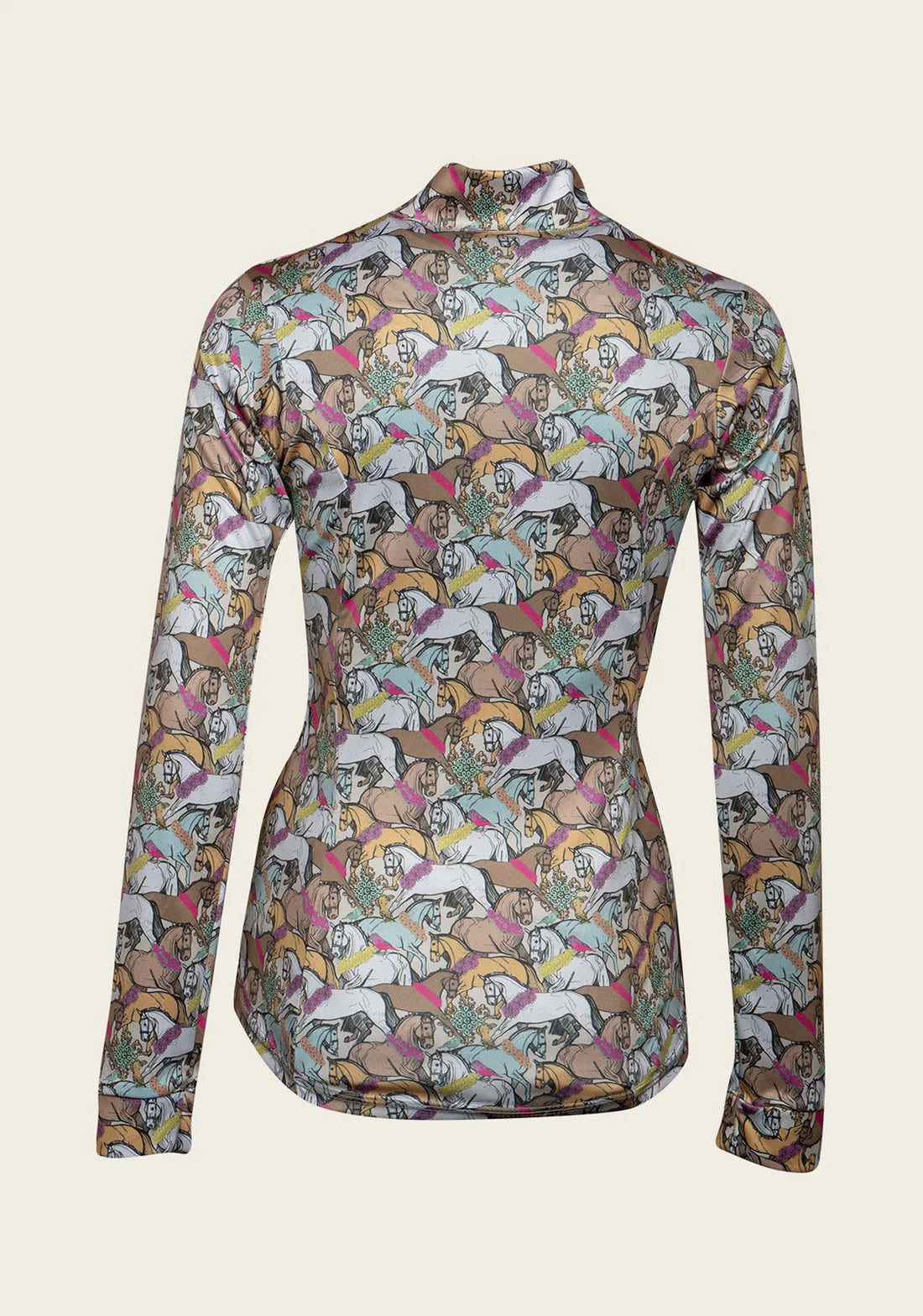Espoir Flowered Horses Quarter Zip Sun Shirt