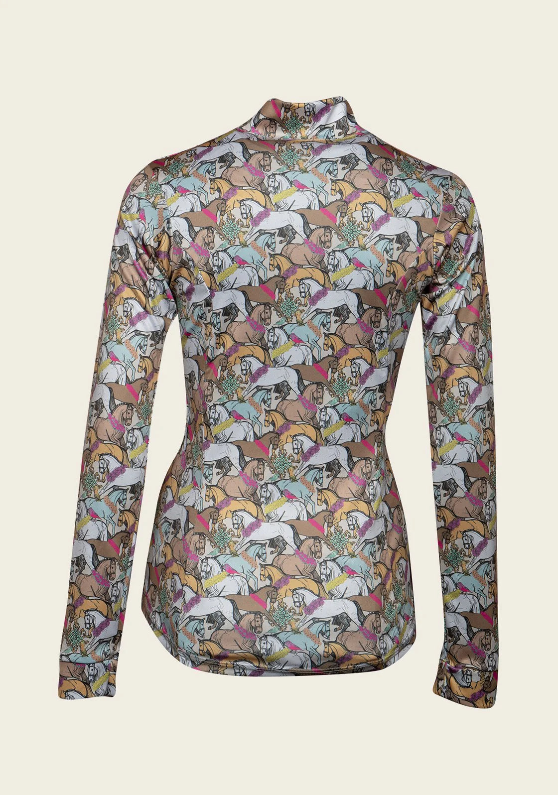 Espoir Flowered Horses Quarter Zip Sun Shirt