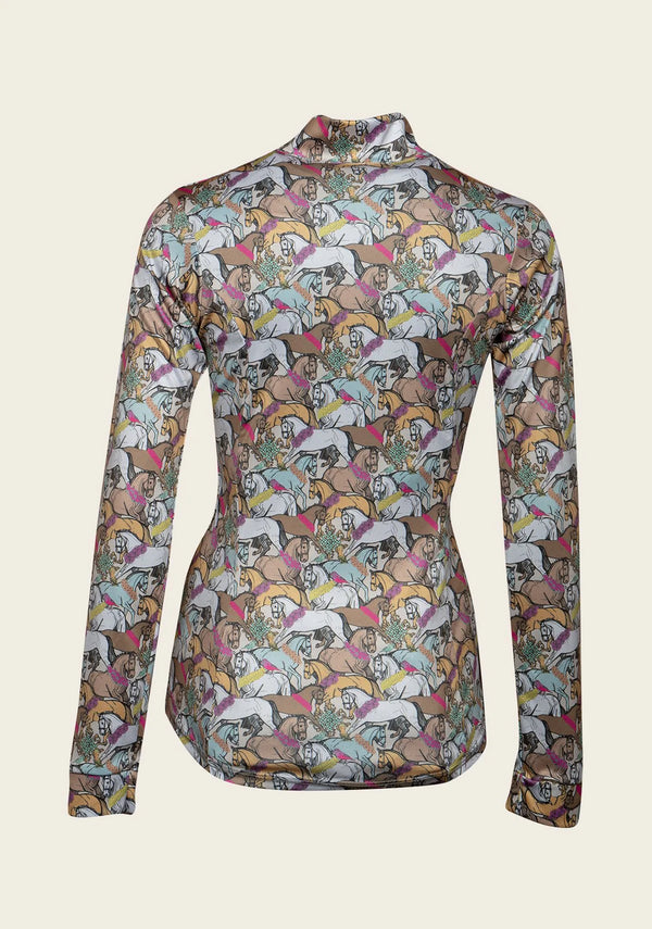 Espoir Flowered Horses Quarter Zip Sun Shirt