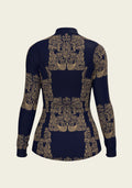 Espoir Mermaid Horses in Navy and Gold Quarter Zip Sun Shirt