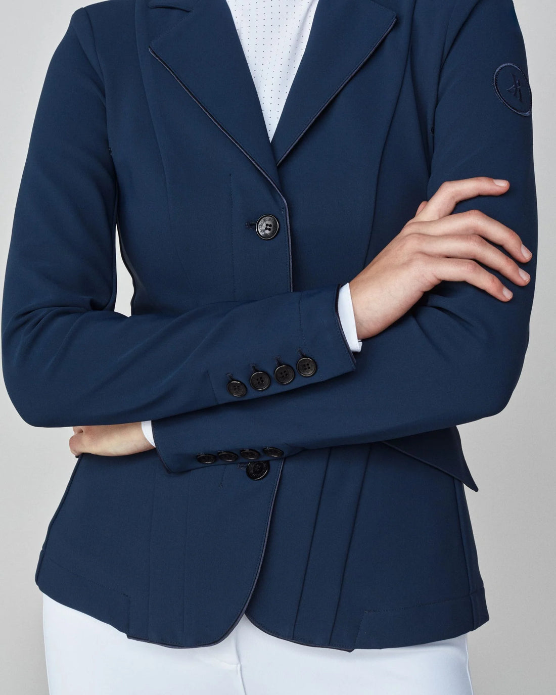 Navy | Performance Show Jacket, close-up of the front buttons and lapel