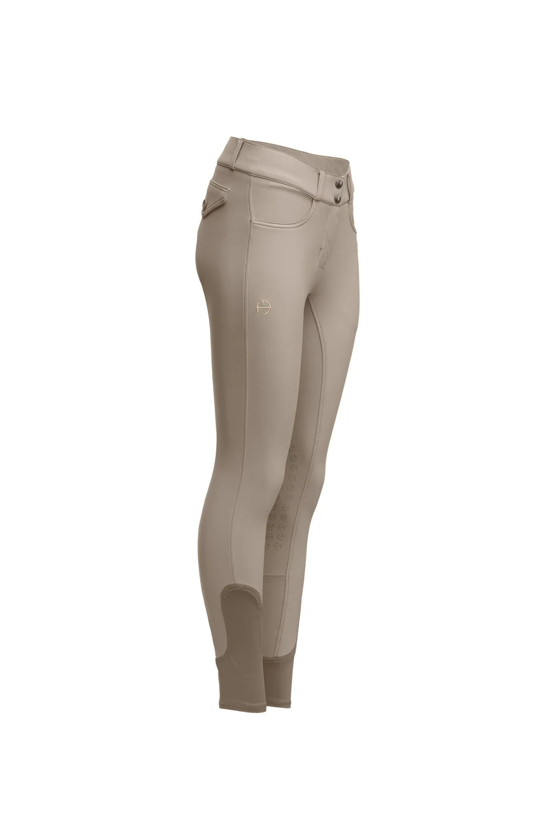 Hunter Beige | Halter Ego Evolution Mid Waist Ladies Knee Patch Breeches, knee patch breeches, side flat product shot